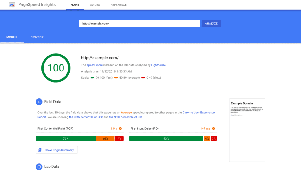 Pagespeed insights